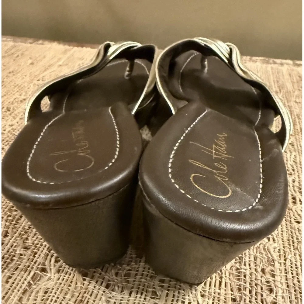 Cole Haan Air Eden Thong Gold Comfort‎ Wedge Platform Sandals 8.5 Slip On